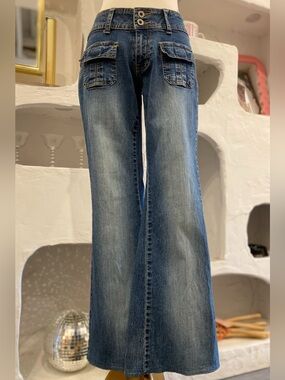 Y2K Ultra Low Rise Cotton Bootcut Jeans with Front Pockets Stretch by Angels
